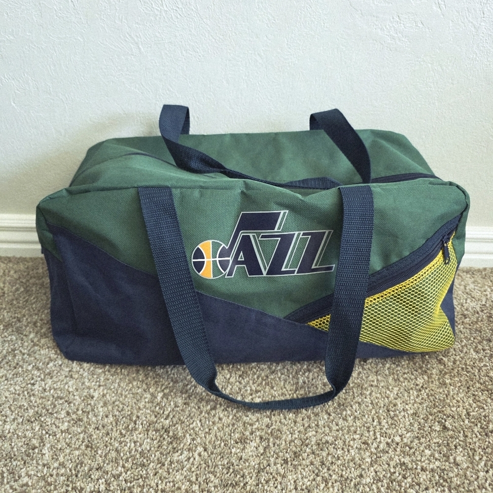 Utah Jazz Retro Promo Duffle Bag Basketball Gym Bag Navy Blue Green Yellow